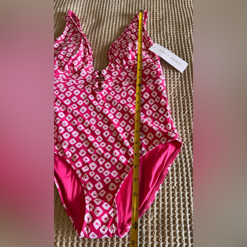 Ann Cole Shibori Geo Double Ring Plunge Front One Piece Swimsuit Sz 6 - Picture 4 of 10